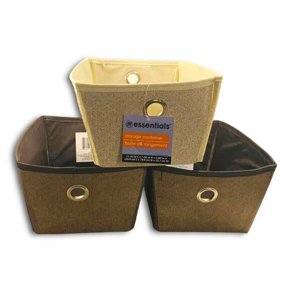 Essentials Fabric Storage Container Lot of 3 - Brown & Cream. NEW! - Picture 5 of 10